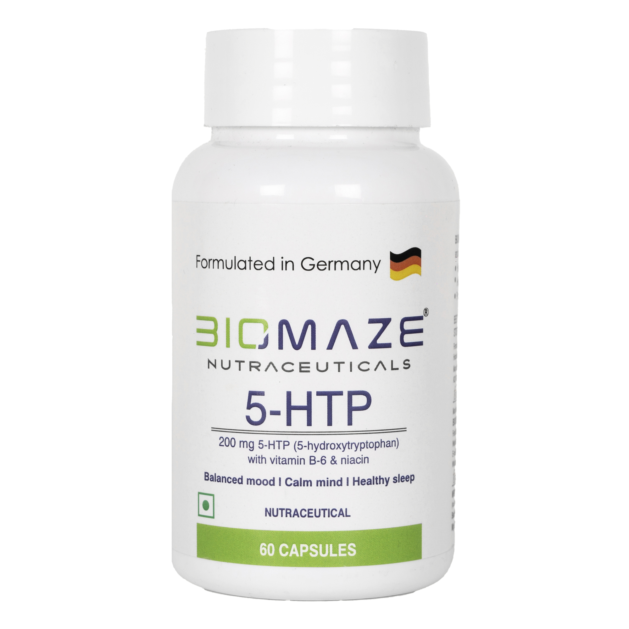 Biomaze Nutraceuticals Premium 5-HTP Plus Supplement 200mg – Maximum Strength | Drug-Free Sleep Aid, Mood Boost & Stress Management