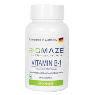 Biomaze Nutraceuticals Vitamin B1, Thiamine 1.7mg – Supports Energy Metabolism & Nerve Function | Vegetarian Capsules