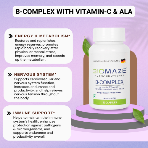 Biomaze Nutraceuticals B-Complex – 100% RDA of All Essential B Vitamins ...