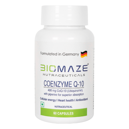 Biomaze Nutraceuticals Coenzyme Q10, Ubiquinone (CoQ10) 400mg with Piperine 5mg – Supports Cellular Energy & Heart Health | Vegetarian Capsules